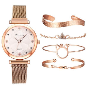 Flower Rhinestone Quartz Watch Bracelet Set