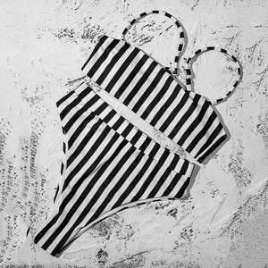 Striped Padded Bra Push Up High Waist Bikini