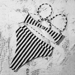 Striped Padded Bra Push Up High Waist Bikini