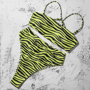 Zebra Print Padded Bra Push Up High Waist Bikini