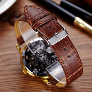 New Brand Luxury Fashion Casual Leather Men Skeleton Watch