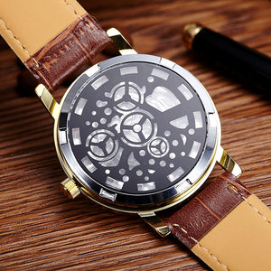 New Brand Luxury Fashion Casual Leather Men Skeleton Watch