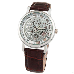 New Brand Luxury Fashion Casual Leather Men Skeleton Watch