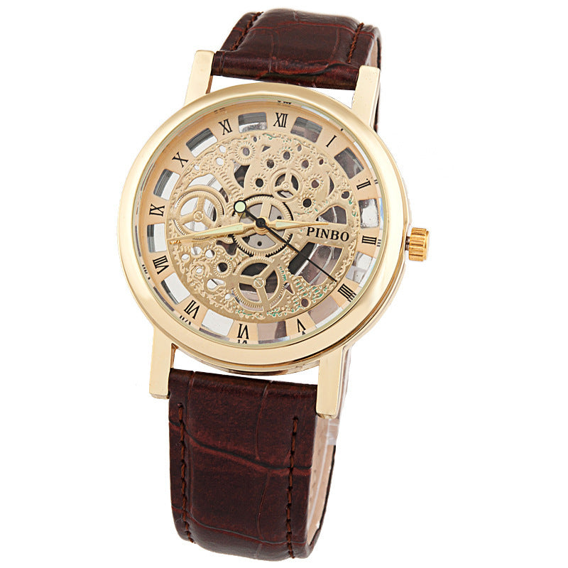 New Brand Luxury Fashion Casual Leather Men Skeleton Watch