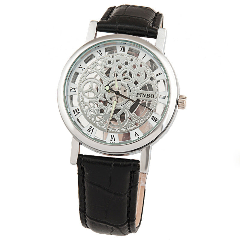New Brand Luxury Fashion Casual Leather Men Skeleton Watch