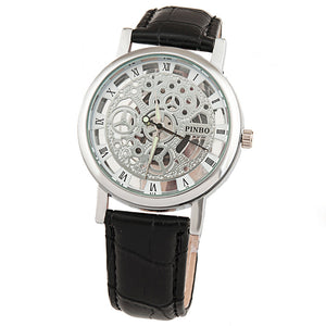 New Brand Luxury Fashion Casual Leather Men Skeleton Watch