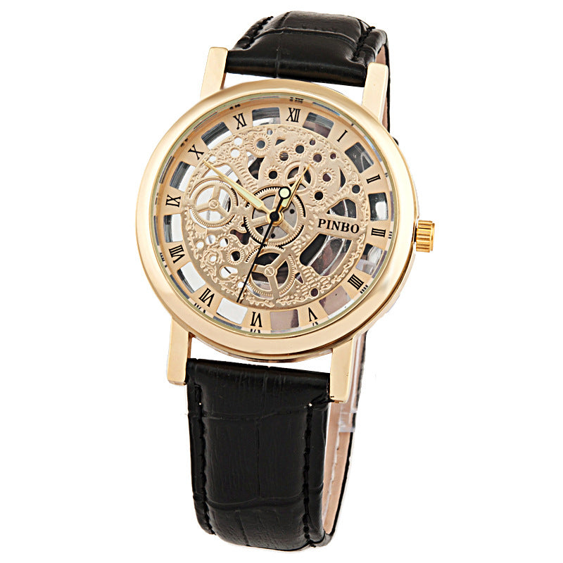 New Brand Luxury Fashion Casual Leather Men Skeleton Watch