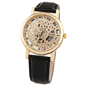 New Brand Luxury Fashion Casual Leather Men Skeleton Watch