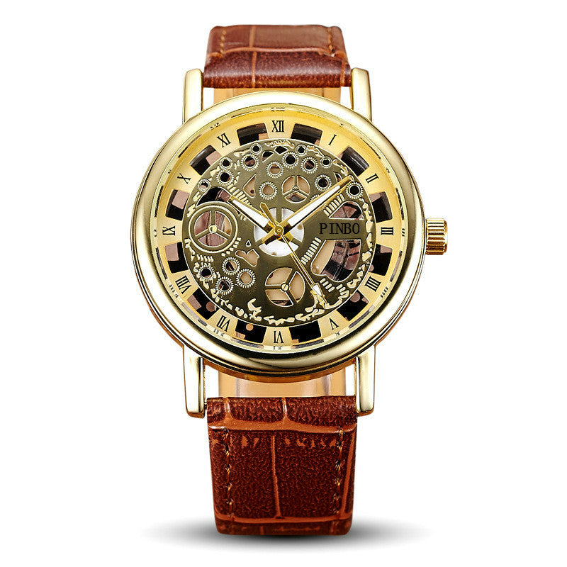 New Brand Luxury Fashion Casual Leather Men Skeleton Watch