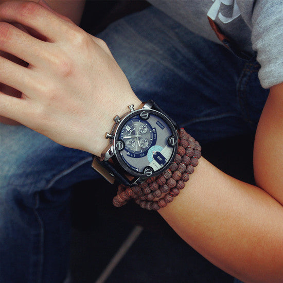 Fashion JIS High Quality Leather Band Steel Shell Men Male Quartz Watch