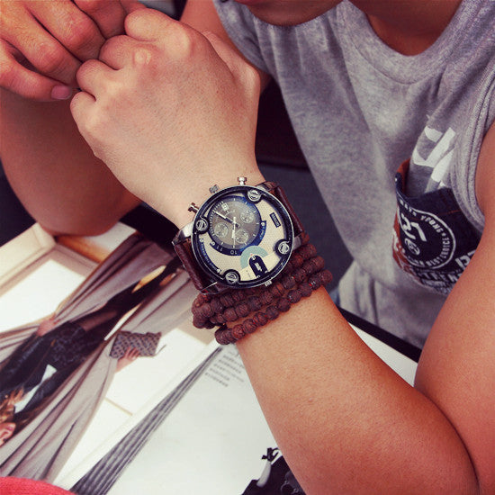 Fashion JIS High Quality Leather Band Steel Shell Men Male Quartz Watch