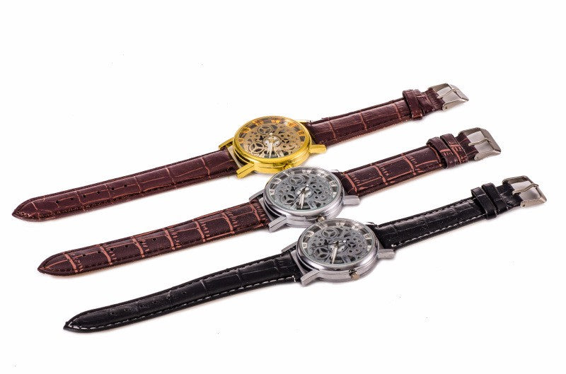 Fashion Skeleton Quartz Watch Men Transparent Hollow Watches