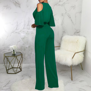 Off Shoulder Flare Sleeve Palazzo Jumpsuit