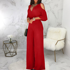Off Shoulder Flare Sleeve Palazzo Jumpsuit