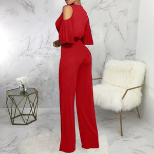 Off Shoulder Flare Sleeve Palazzo Jumpsuit