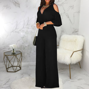 Off Shoulder Flare Sleeve Palazzo Jumpsuit