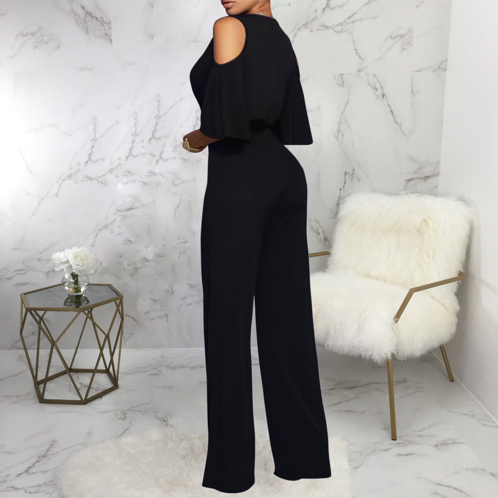 Off Shoulder Flare Sleeve Palazzo Jumpsuit