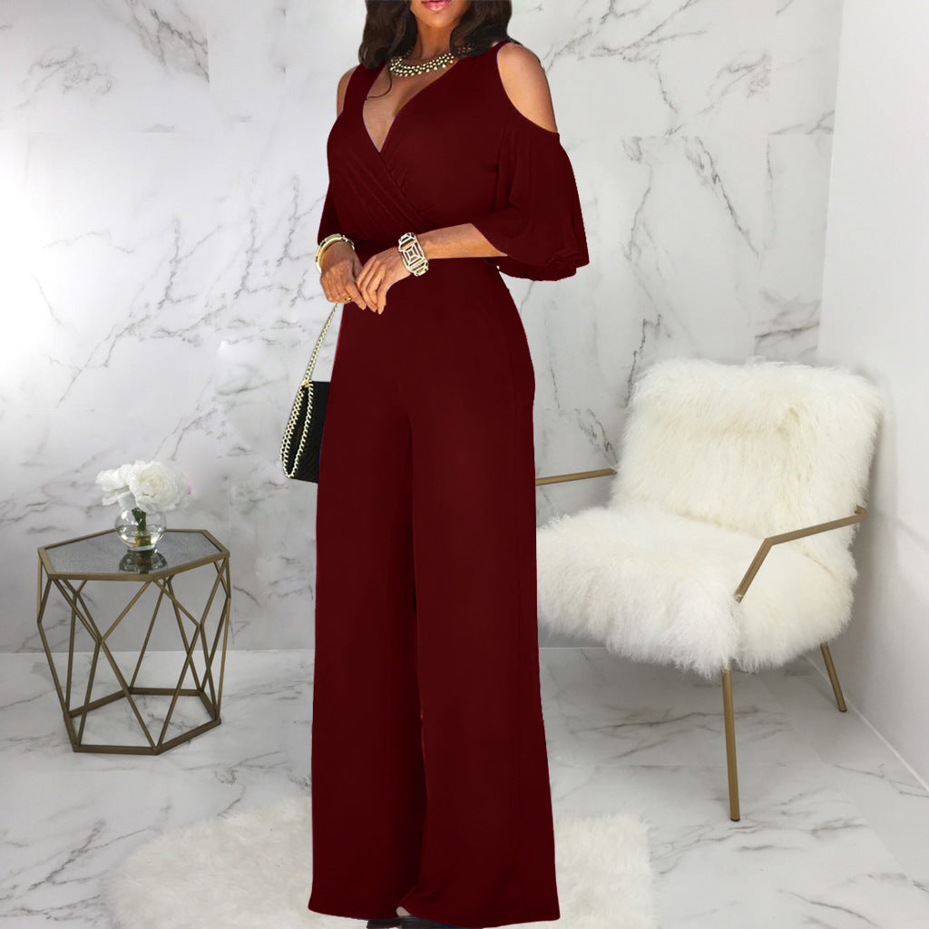 Off Shoulder Flare Sleeve Palazzo Jumpsuit