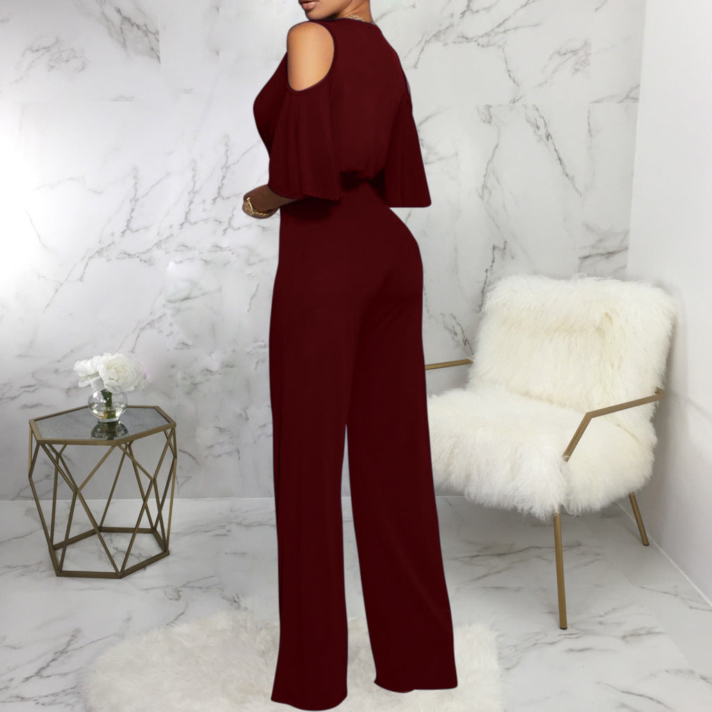 Off Shoulder Flare Sleeve Palazzo Jumpsuit