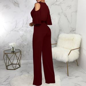 Off Shoulder Flare Sleeve Palazzo Jumpsuit