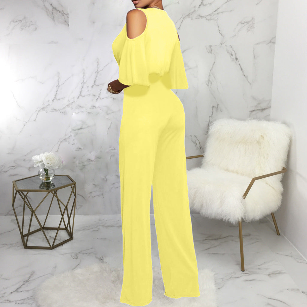 Off Shoulder Flare Sleeve Palazzo Jumpsuit
