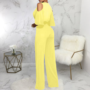 Off Shoulder Flare Sleeve Palazzo Jumpsuit