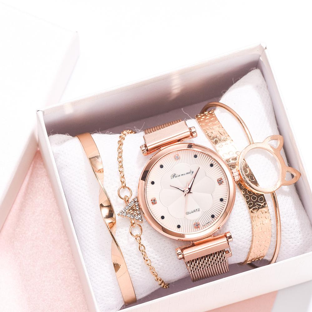 Flower Rhinestone Quartz Watch Bracelet Set