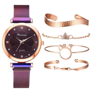 Flower Rhinestone Quartz Watch Bracelet Set