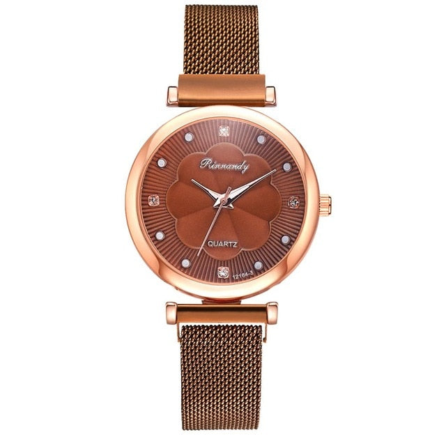 Flower Rhinestone Quartz Watch Bracelet Set