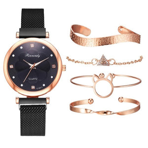 Flower Rhinestone Quartz Watch Bracelet Set