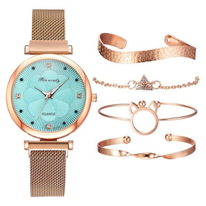 Flower Rhinestone Quartz Watch Bracelet Set