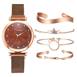 Flower Rhinestone Quartz Watch Bracelet Set