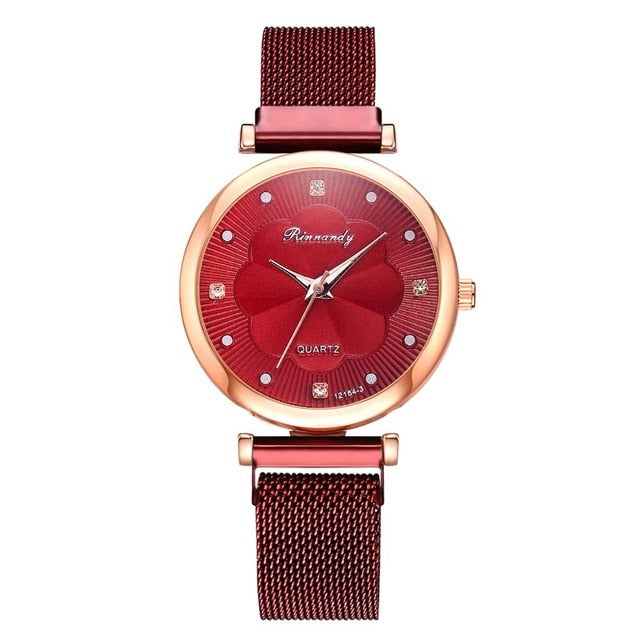 Flower Rhinestone Quartz Watch Bracelet Set