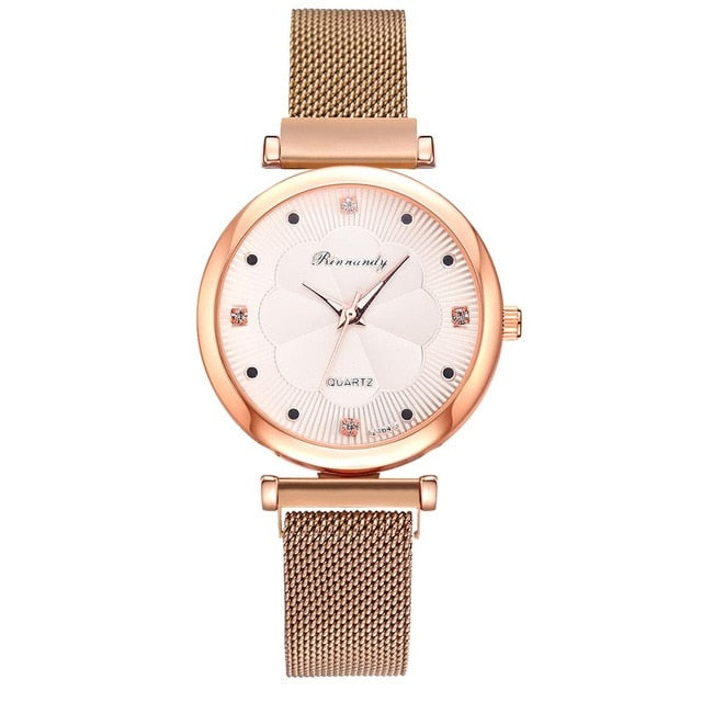 Flower Rhinestone Quartz Watch Bracelet Set