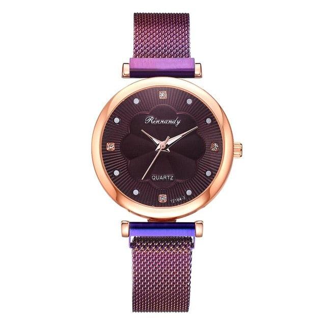Flower Rhinestone Quartz Watch Bracelet Set