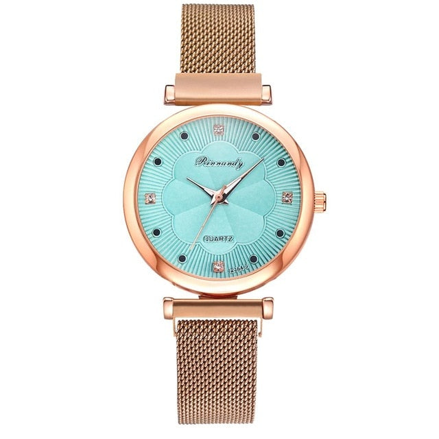 Flower Rhinestone Quartz Watch Bracelet Set