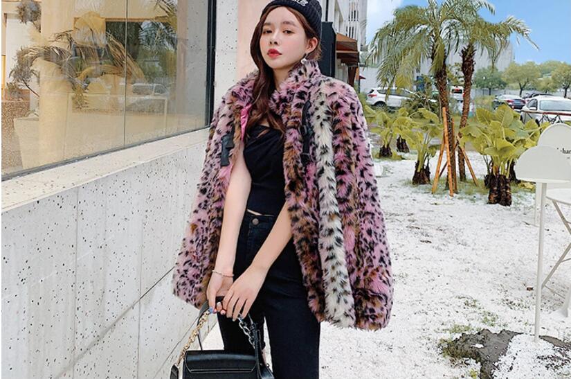 Pink Shaggy Faux Fur Leopard Coat