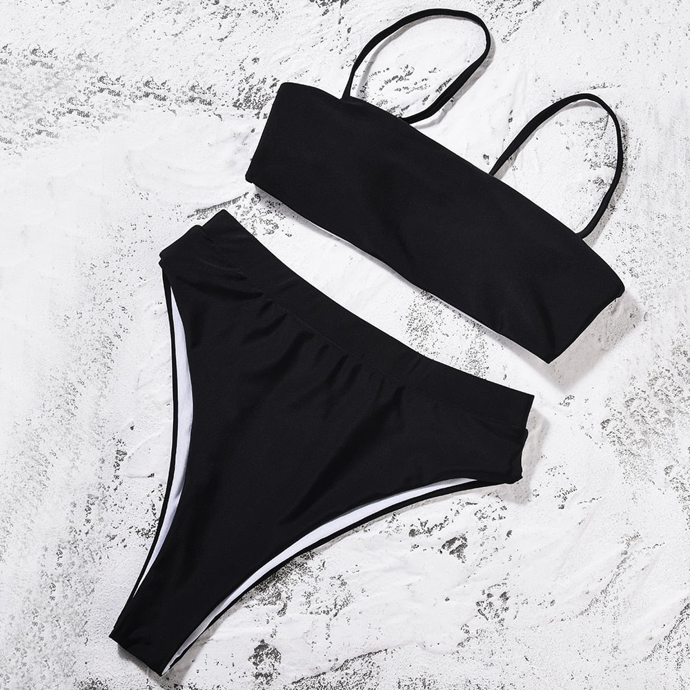 Black Padded Bra Push Up High Waist Bikini