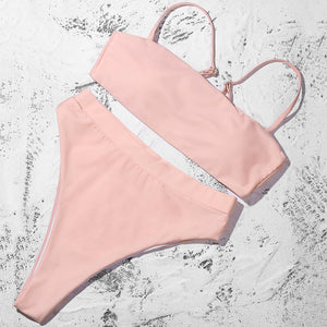 Pink Padded Bra Push Up High Waist Bikini