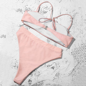 Pink Padded Bra Push Up High Waist Bikini
