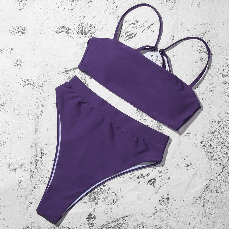 Purple Padded Bra Push Up High Waist Bikini
