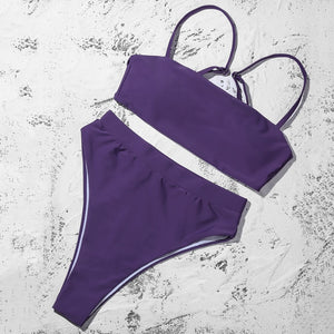 Purple Padded Bra Push Up High Waist Bikini