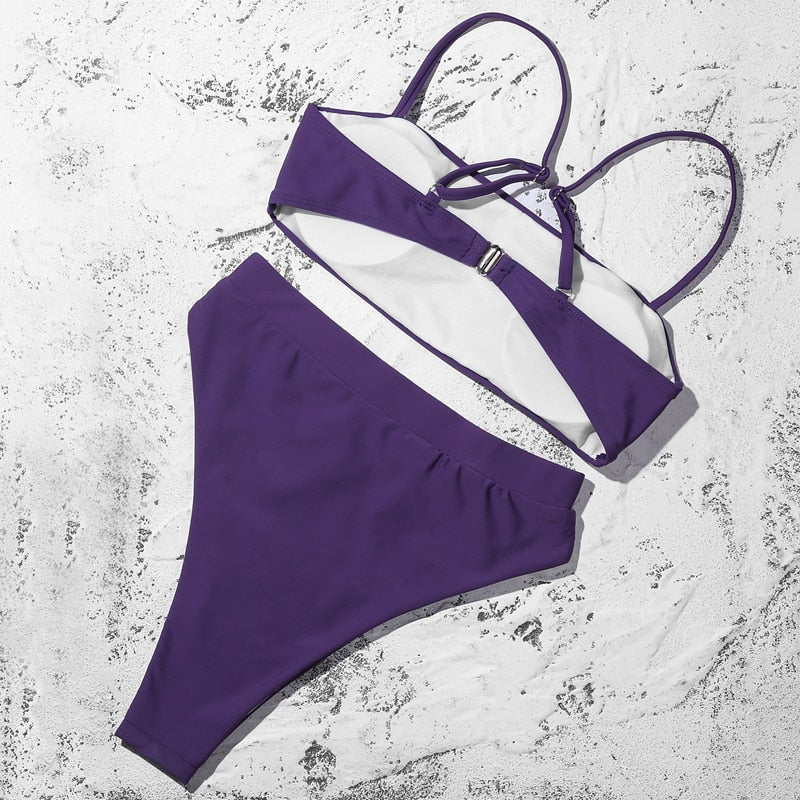 Purple Padded Bra Push Up High Waist Bikini