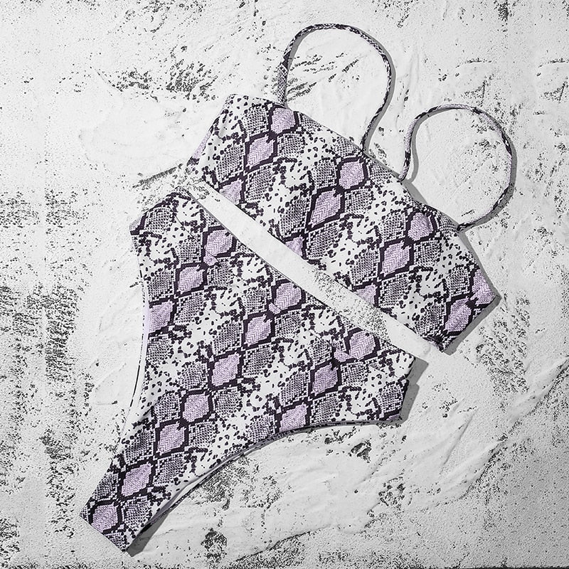 Crocodile SKin Padded Bra Push Up High Waist Bikini