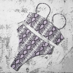 Crocodile SKin Padded Bra Push Up High Waist Bikini