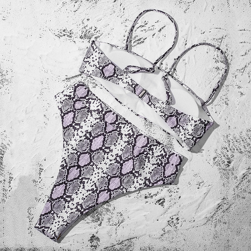 Crocodile SKin Padded Bra Push Up High Waist Bikini