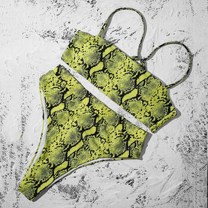 Reptile Print Padded Bra Push Up High Waist Bikini