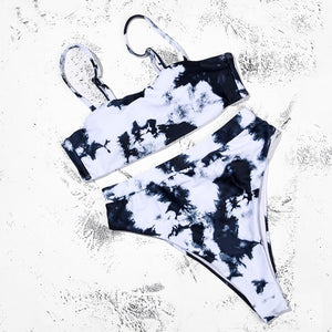 Gray Tie-Dye Padded Bra Push Up High Waist Bikini