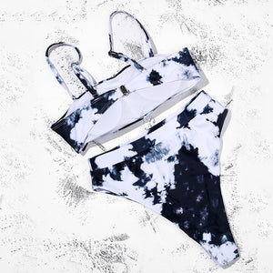 Gray Tie-Dye Padded Bra Push Up High Waist Bikini