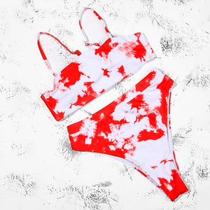 RedTie-Dye Padded Bra Push Up High Waist Bikini